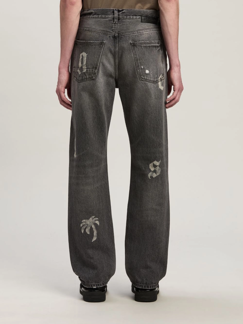 Black Loose Fit Jeans with Logo Print