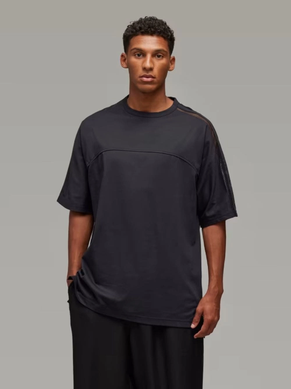 Black Mesh Detail T-Shirt