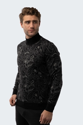 Black Paisley Mockneck Sweater chunky knit discount