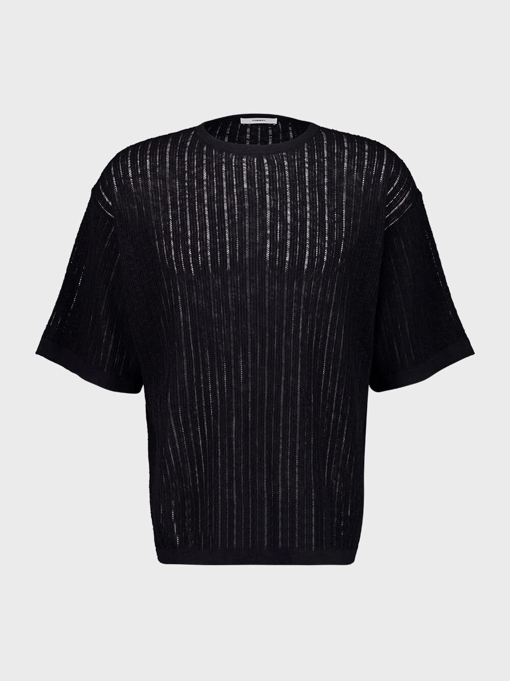 Black Pointelle Knit T-Shirt Tops Mens - flannel shirts