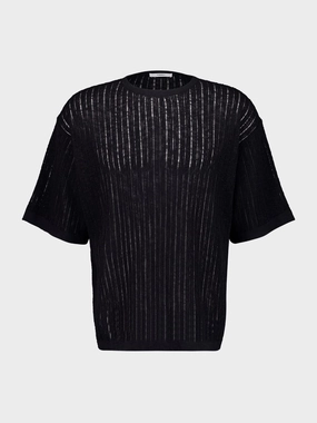 Black Pointelle Knit T-Shirt Tops Mens - flannel shirts