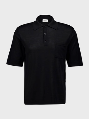 Black Short-Sleeved Wool Polo Shirt Tops Mens - men's t-shirts outlet