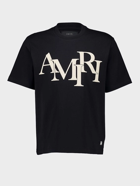 Black Staggered Logo T-Shirt Tops Mens - flannel shirts