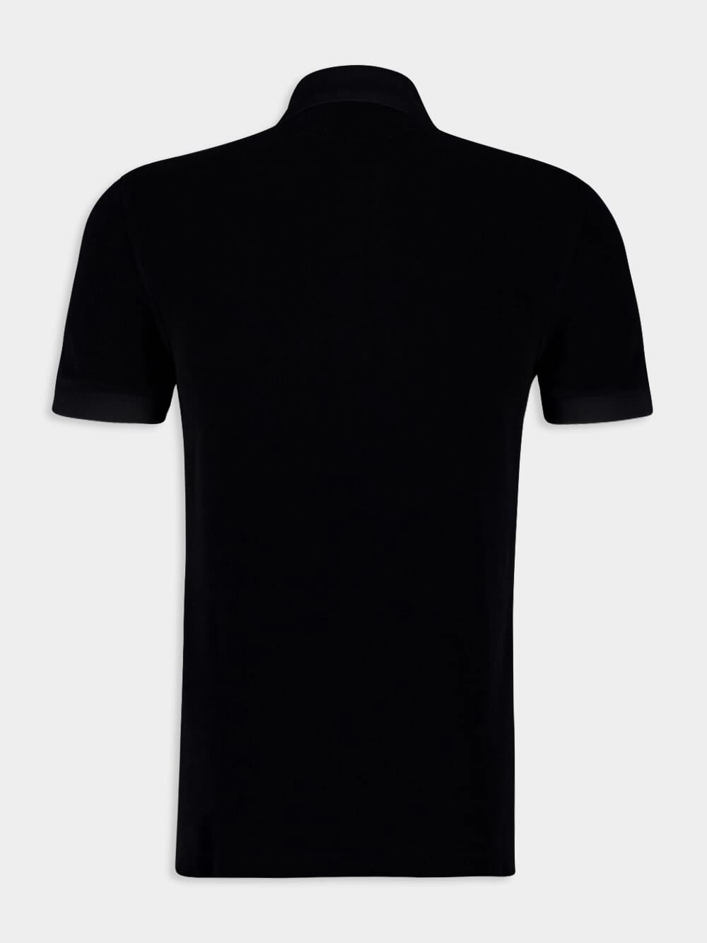 Black Towelling Cotton Polo Shirt