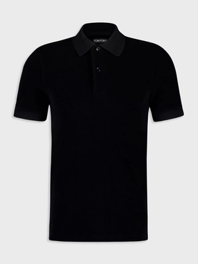 Black Towelling Cotton Polo Shirt Tops Mens - men's t-shirts outlet