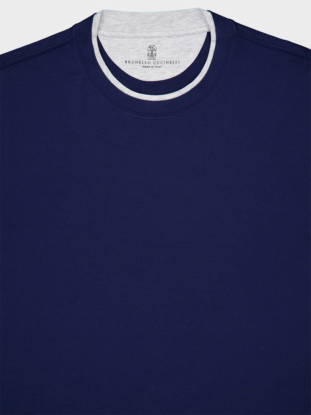Blue Cotton Jersey T-Shirt with Faux-Layering