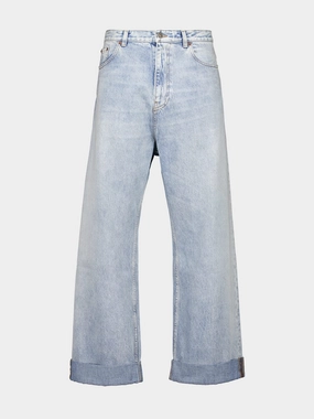 Blue Denim Logo Patch Straight Leg Jeans Bottoms Mens - cheap mens shorts online