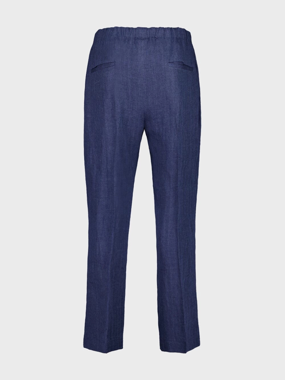 Blue Linen Straight-Leg Trousers