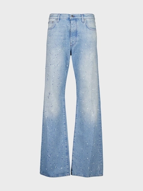 Blue Paint Effect Relaxed-Fit Jeans Bottoms Mens - cheap mens shorts online
