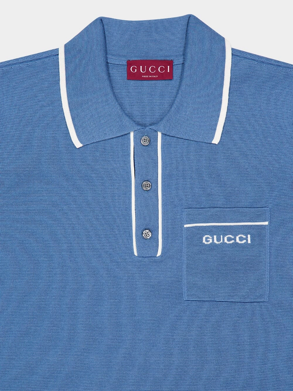 Blue Silk-Cotton Short-Sleeve Polo