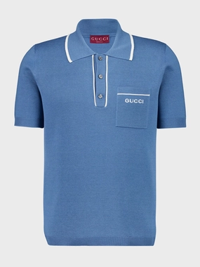 Blue Silk-Cotton Short-Sleeve Polo Tops Mens - men's t-shirts outlet