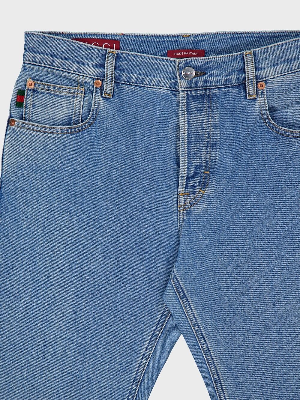Blue Washed Denim Jeans with Web Detail