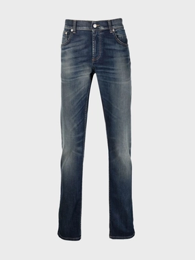 Blue Washed Straight Jeans Bottoms Mens - men's trousers outlet