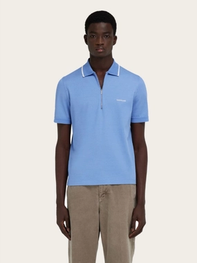 Bluette Cotton Polo with Zip Detail Tops Mens - men's t-shirts outlet