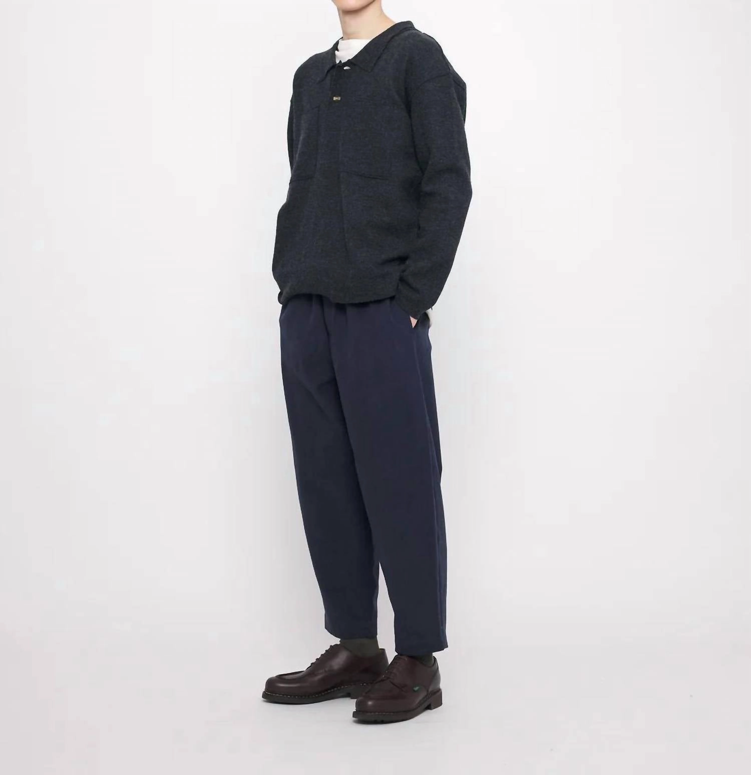 Boiled Wool Pocket Pullover Top In Gray