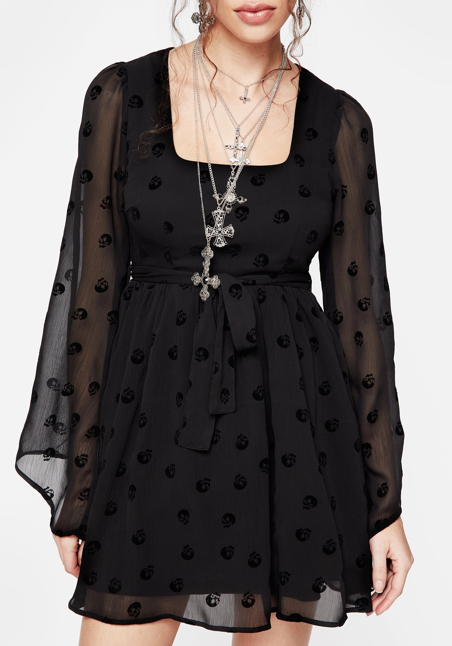 Bones Flocked Chiffon Mini Dress Dresses Womens - women's dresses clearance