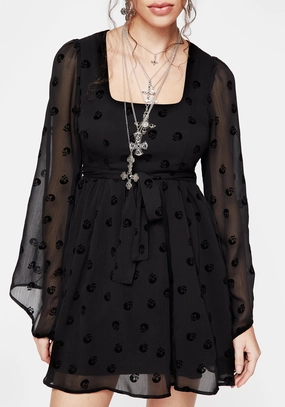 Bones Flocked Chiffon Mini Dress Dresses Womens - women's dresses clearance