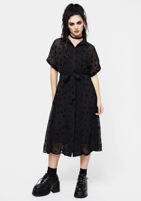 Bones Flocked Pintuck Chiffon Midi Shirt Dress Dresses Womens - women's dresses clearance