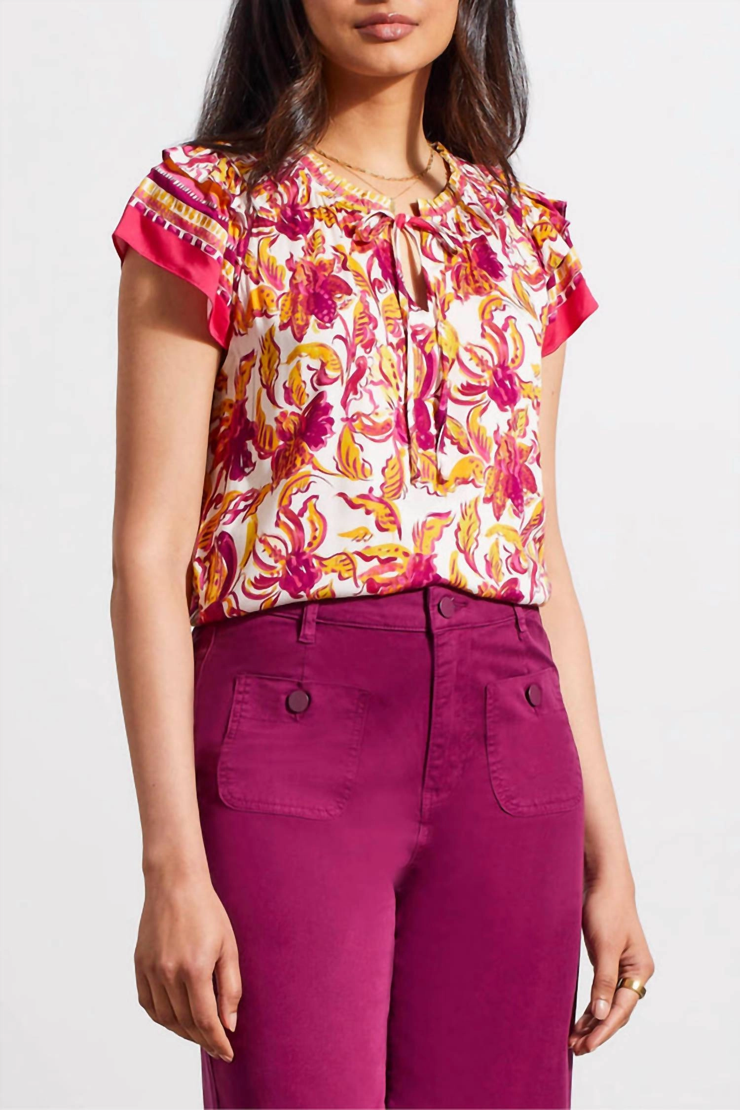 Border Print Blouse In Limoncello Pink