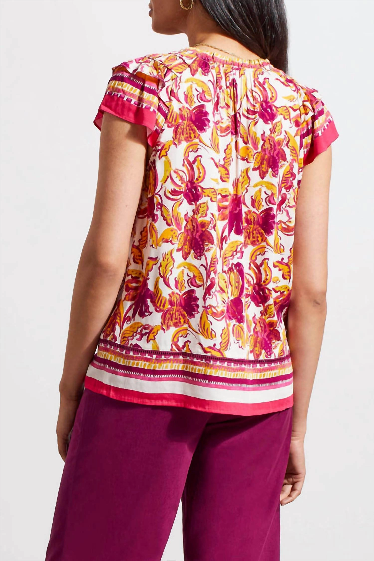 Border Print Blouse In Limoncello Pink