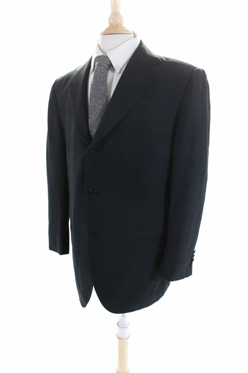Borrelli Mens Two Button Notched Collar Blazer Jacket Black Wool