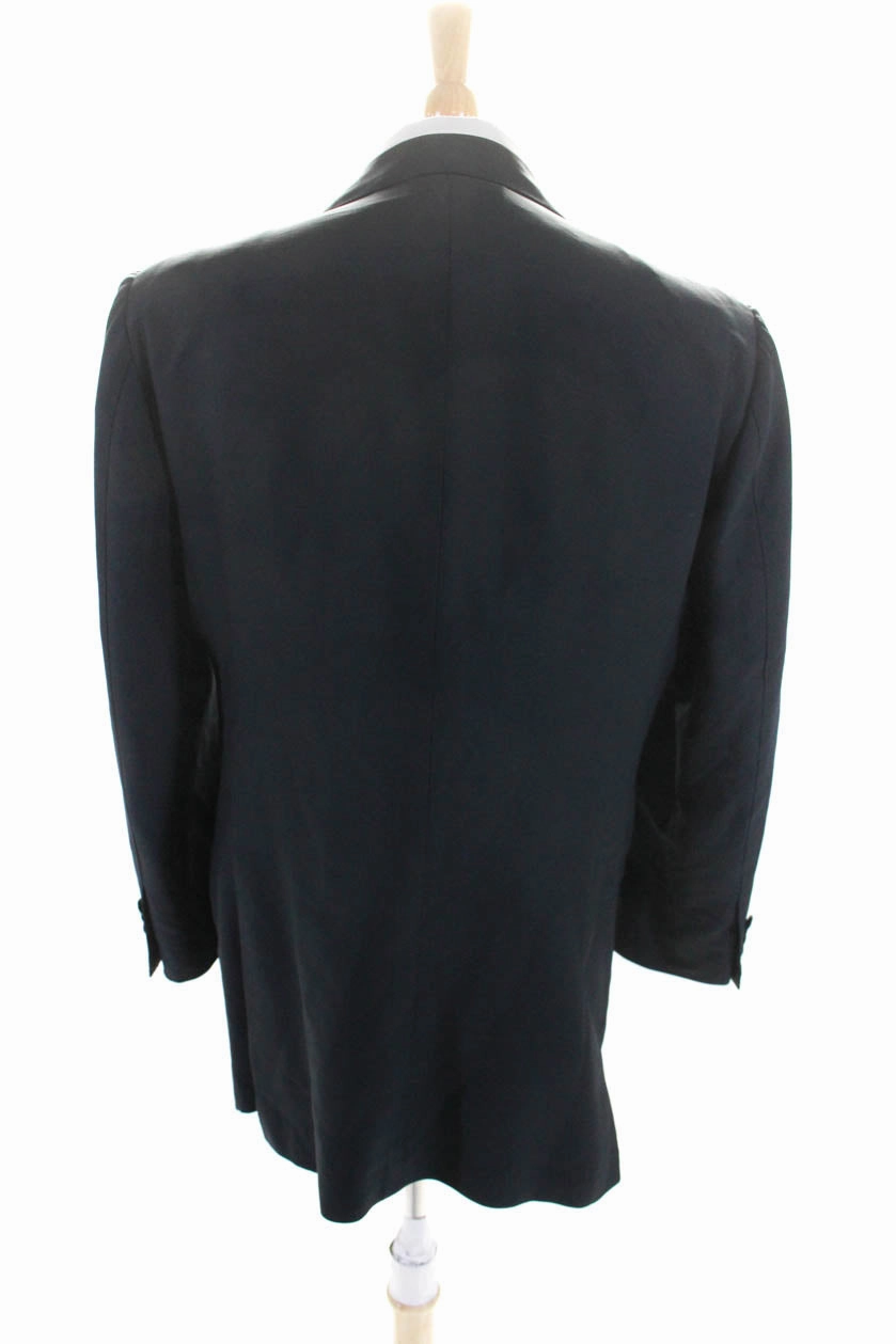 Borrelli Mens Two Button Notched Collar Blazer Jacket Black Wool