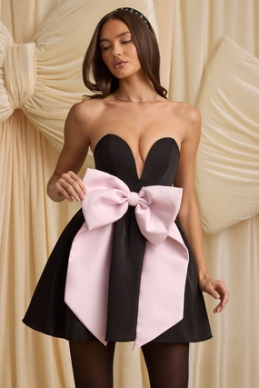Bow-Detail Corset Mini Dress in Black Dresses - party dresses cheap