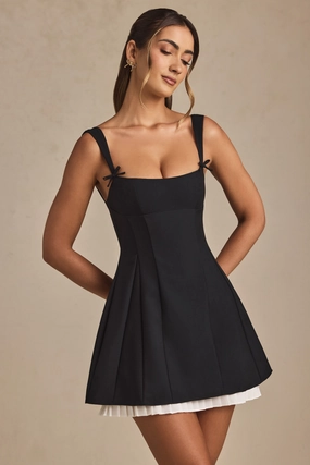 Bow-Detail Pleated A-Line Mini Dress in Black Dresses - dresses on sale