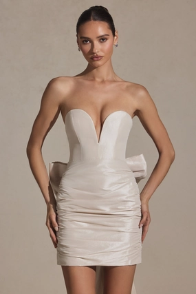 Bow-Detail Strapless Mini Dress in Ivory Dresses outlet online