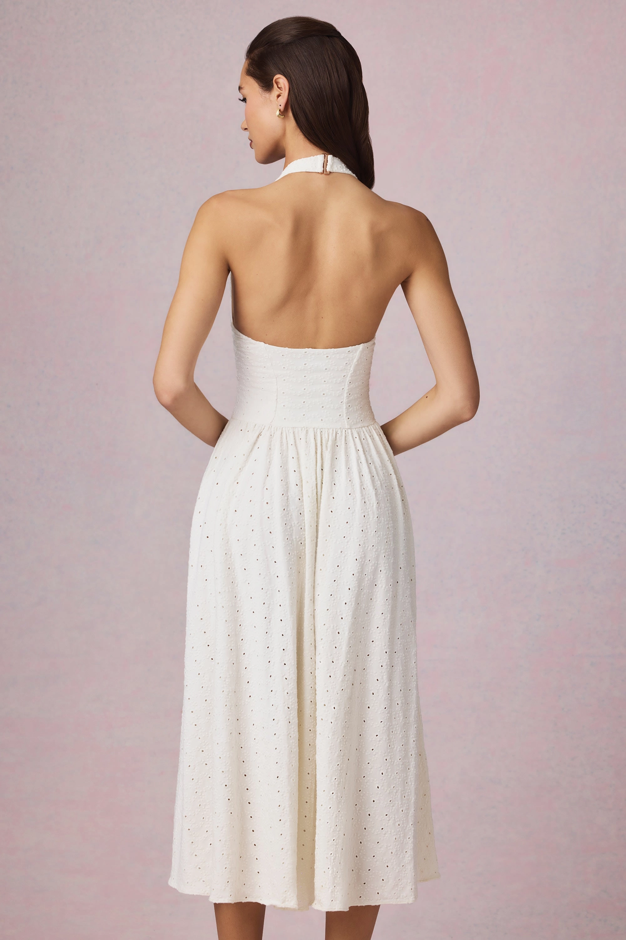 Broderie Anglaise Halterneck Midaxi Dress in White