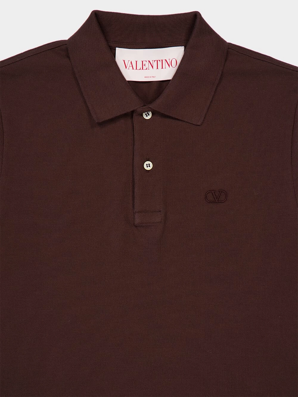 Brown Cotton Polo with VLogo Embroidery
