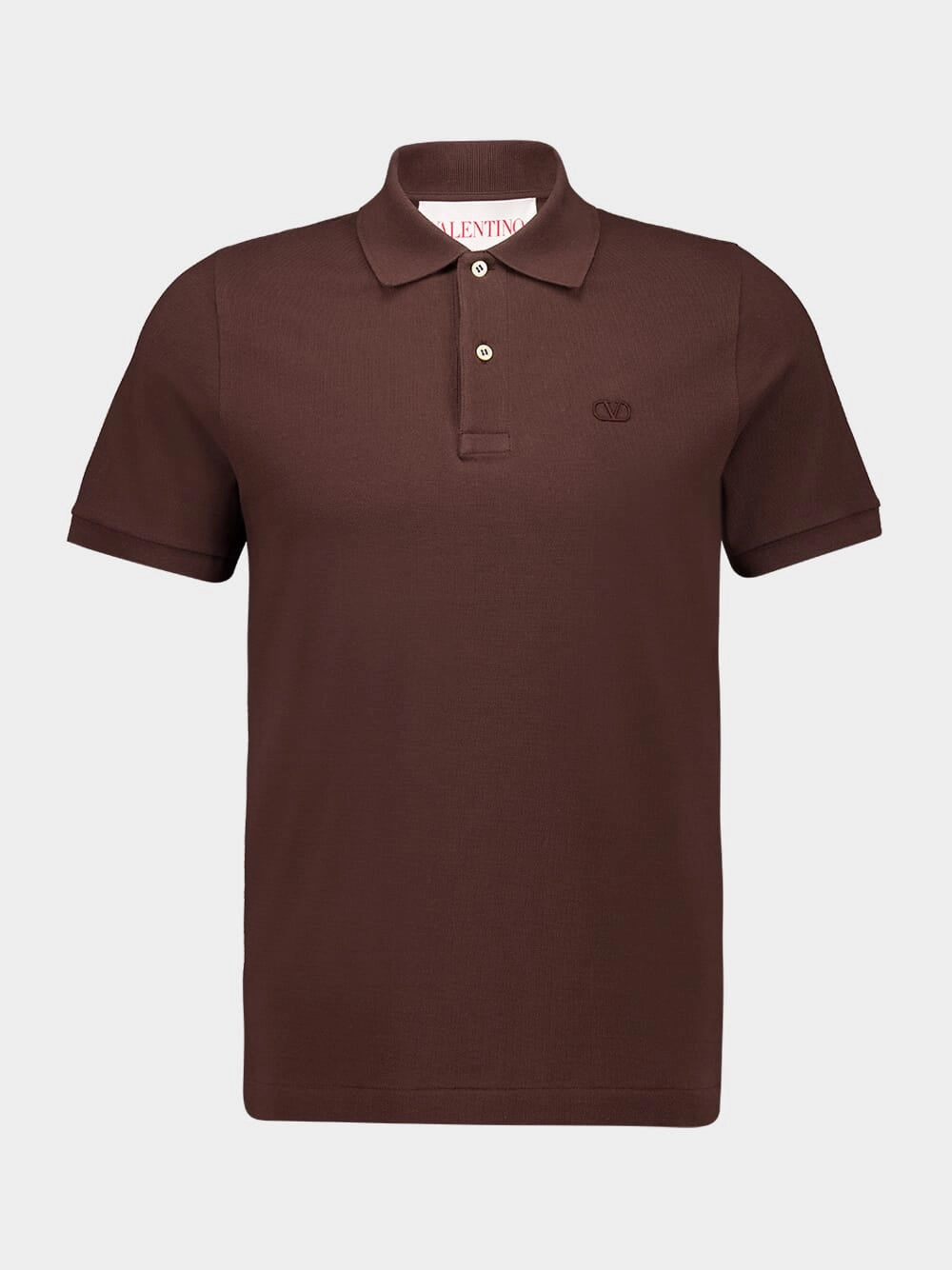 Brown Cotton Polo with VLogo Embroidery Tops Mens - men's t-shirts outlet