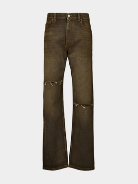 Brown Distressed 5-Pocket Cotton Jeans Bottoms Mens - cheap mens shorts online