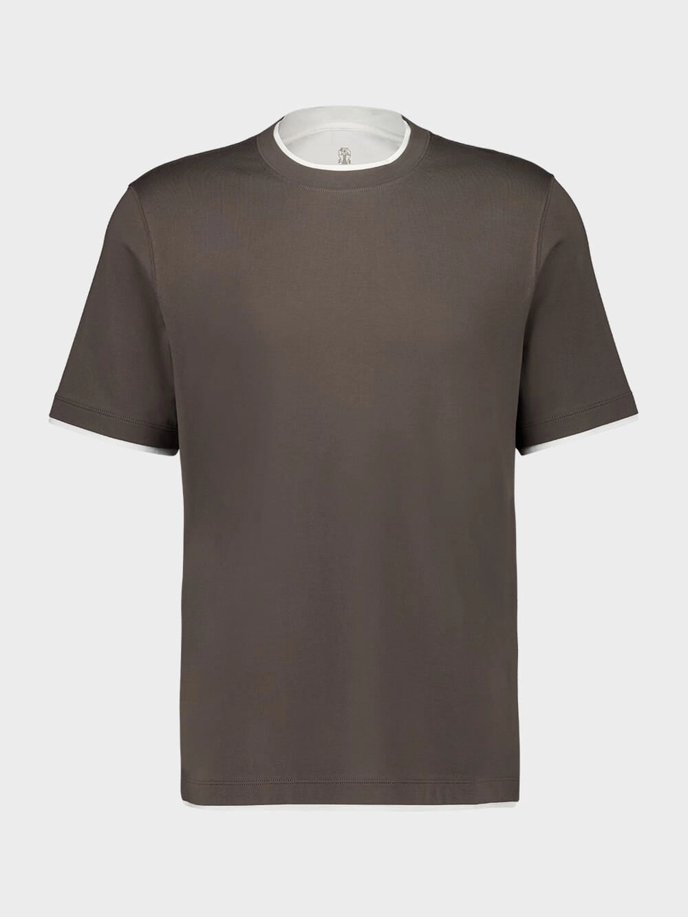 Brown Faux-Layered Cotton Crew-Neck T-Shirt Tops Mens - flannel shirts