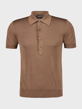 Brown Knitted Polo Shirt Tops Mens - men's t-shirts outlet