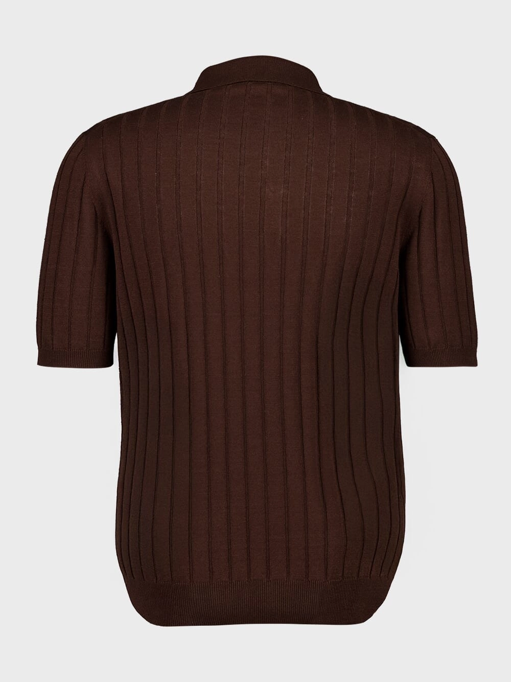 Brown Ribbed Linen-Cotton Polo Shirt