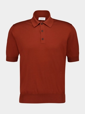 Brown Silk Cotton Knit Polo Tops Mens - men's t-shirts outlet