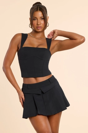 Brushed Twill Mid Rise Pleated Micro Mini Skirt in Black Bottoms Womens - women's pants clearance