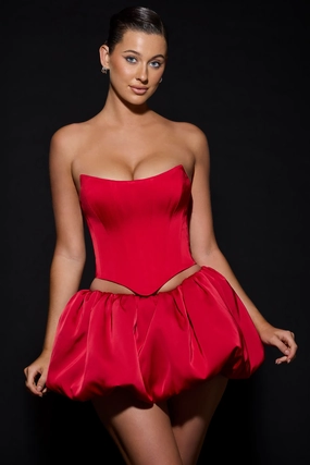 Bubble Hem Micro Mini Skirt in Fire Red Bottoms Womens - women's pants clearance
