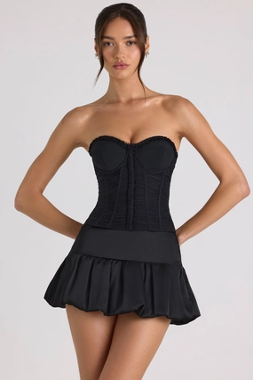Bubble Hem Mid-Rise Micro Mini Skirt in Black Bottoms Womens - women's pants clearance