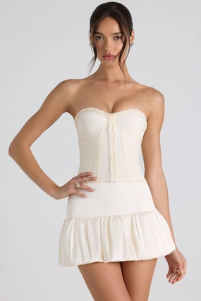 Bubble Hem Mid-Rise Micro Mini Skirt in Ivory Bottoms Womens - women's pants clearance