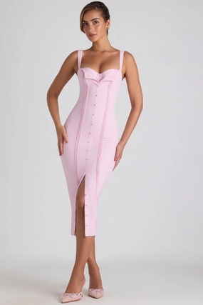 Button-Detail Midaxi Dress in Soft Pink Dresses best price