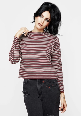 Calliophis Stripe Long Sleeve Crop Tee Tops Womens - women's blouses clearance