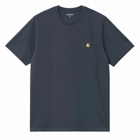Carhartt WIP S/S Chase T-Shirt Dusky Blue / Gold henley shirts online