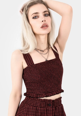 Carmine Textured Check Crop Top Tops Womens - women's blouses clearance