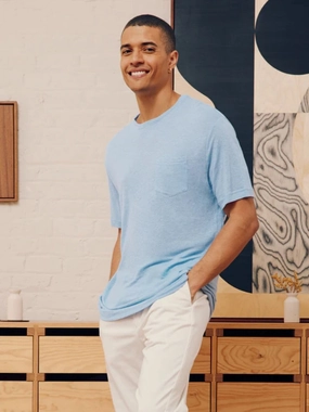 Carmo Linen Jersey Blue T-Shirt Tops Mens - flannel shirts