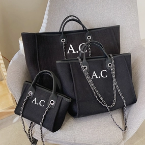 Carnaby London Personalised Initial Chain Tote Bag Black Holiday Collection - holiday outfits clearance