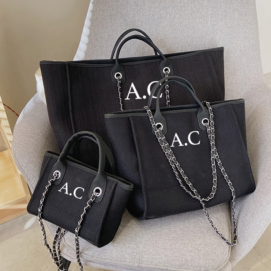 Carnaby London Personalised Initial Chain Tote Bag Black Holiday Collection - holiday outfits clearance