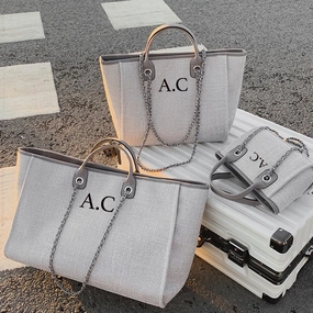 Carnaby London Personalised Initial Chain Tote Bag Grey Holiday Collection - holiday outfits clearance