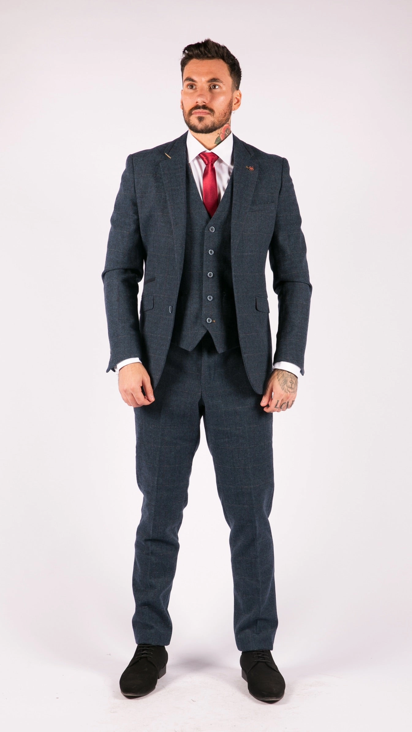 Carnegi 3 Piece Navy Blue Suit Check Tweed